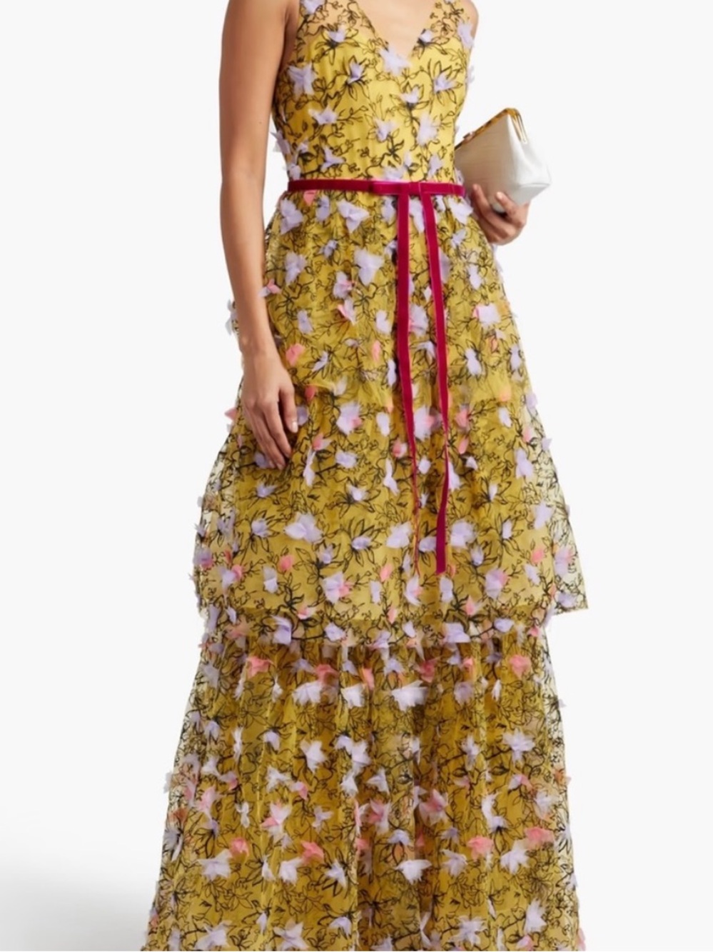 MARCHESA NOTTE 3-Tiered Embroidered Tulle Gown